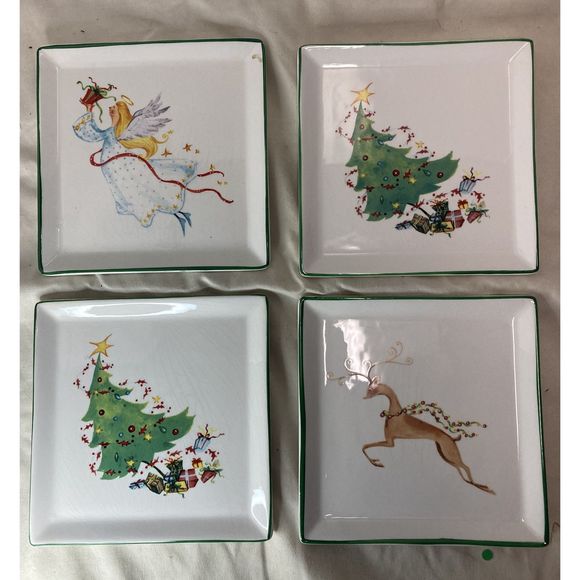 Set of 4 Christmas Visions by Blitzen & Co. Square Snack/Appetizer Plates - Picture 1 of 11